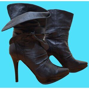 Y2K Aldo Black Leather Booties Ankle Boots Size 6 Pointed Toe Stiletto EUR 36